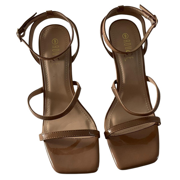 Rouge Helium Shoes Womens Size 9 Brown Strappy Patent Square Toe Heels Sandals - Picture 1 of 7